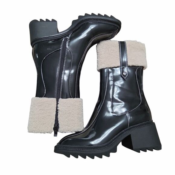 Azela Wang Callaway Black Chunky Heel Boots, Nwt - Picture 3 of 11